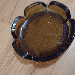 Vintage Anchor Hocking Ashtray Lotus Spicy Brown Pebble Bottom Glass Round ~ 6"